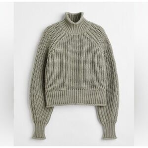 H&M Chunky Knit Turtleneck Sweater Olive Green Relaxed Fit Women M